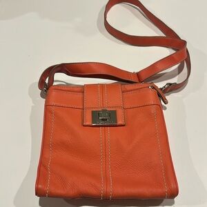 Tignanello Orange Pebble Leather Crossbody Bag